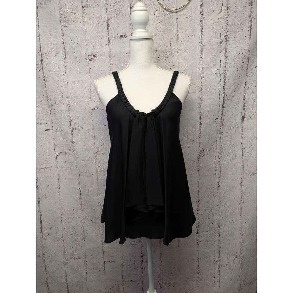 Vtg Y2k Diane Von Furstenberg‎ Black Flowy Rope Accent Strap Silk Top Size 4